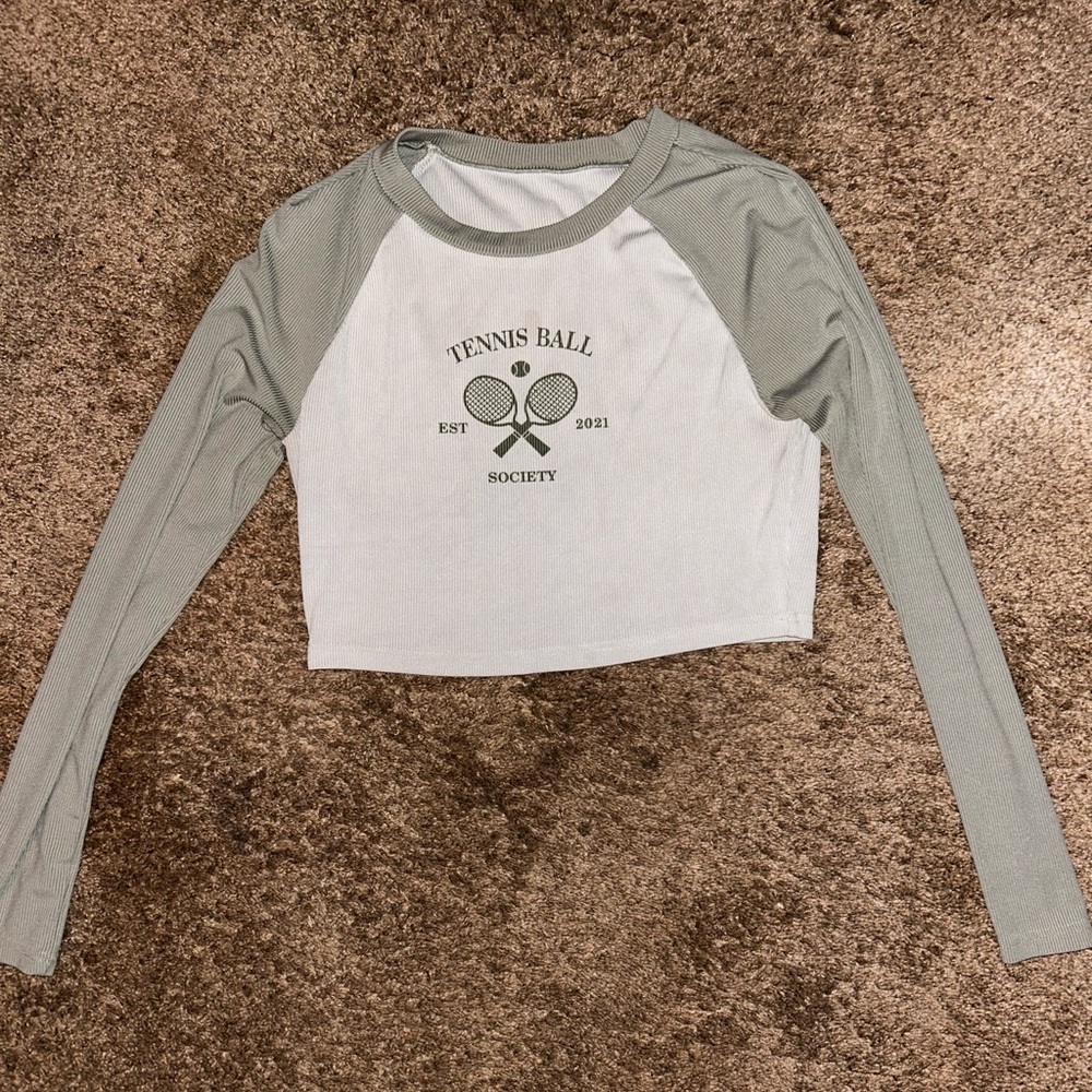 Gray and White Women's Crop Top
